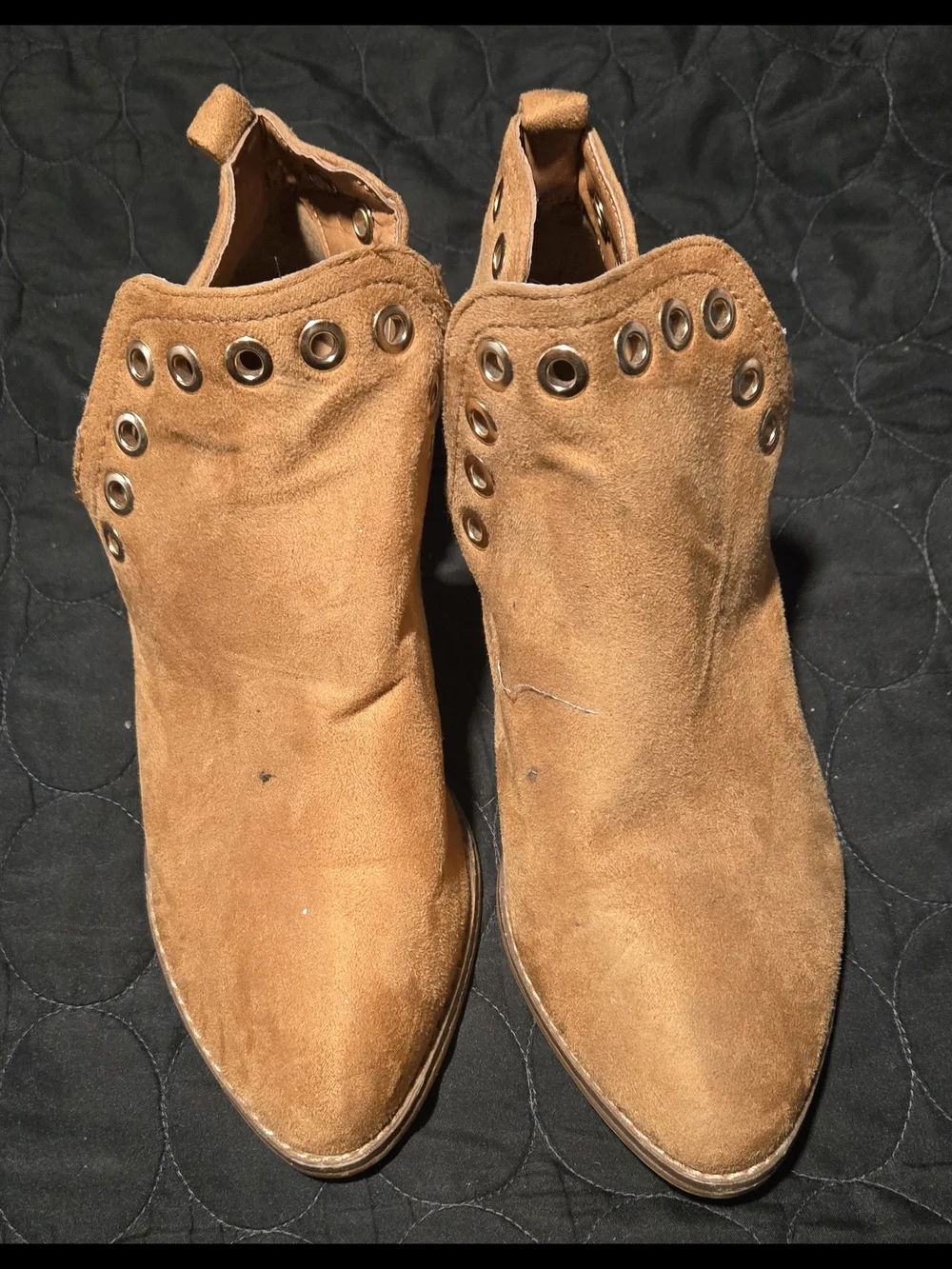 Women's Suede Ankle Booties in Tan with Grommet Detail